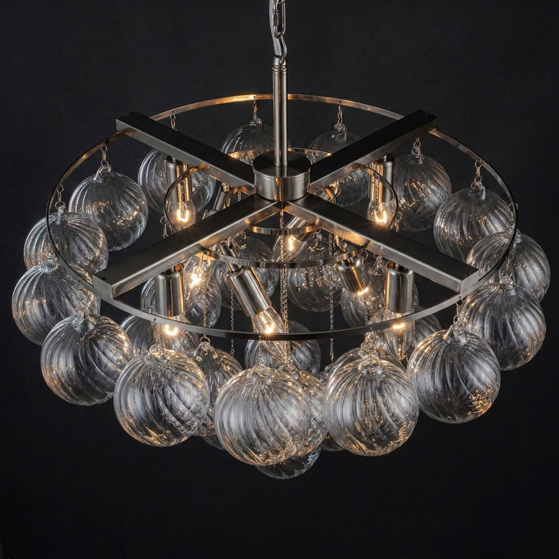 FOSCHO LG304 tiered glass bubble chandelier with multi-globe glass orbs and modern sculptural hanging light design