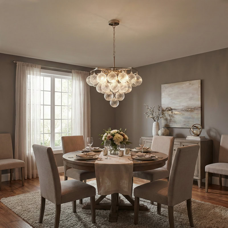 FOSCHO LG304 tiered glass bubble chandelier with multi-globe glass orbs and modern sculptural hanging light design