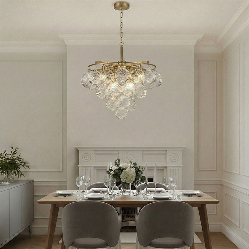 FOSCHO LG304 tiered glass bubble chandelier with multi-globe glass orbs and modern sculptural hanging light design