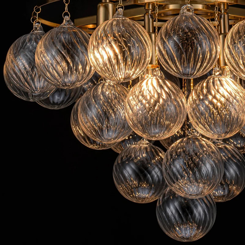 FOSCHO LG304 tiered glass bubble chandelier with multi-globe glass orbs and modern sculptural hanging light design
