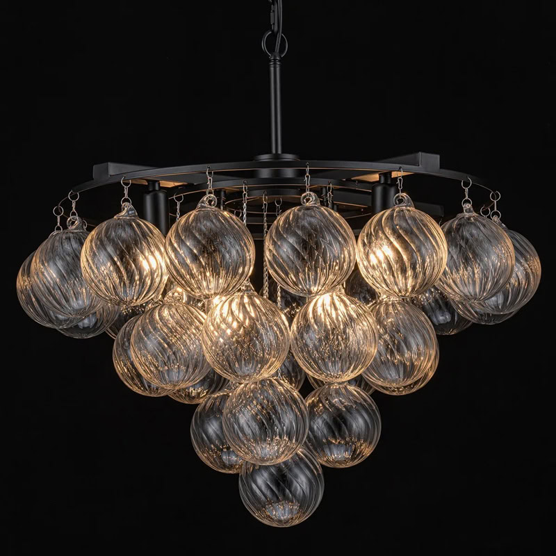 FOSCHO LG304 tiered glass bubble chandelier with multi-globe glass orbs and modern sculptural hanging light design