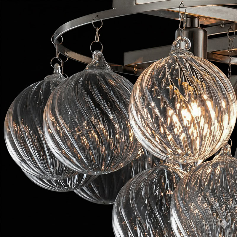 FOSCHO LG304 tiered glass bubble chandelier with multi-globe glass orbs and modern sculptural hanging light design