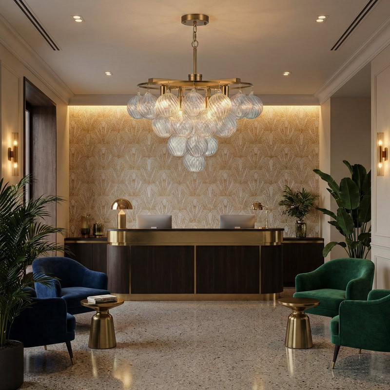 FOSCHO LG304 tiered glass bubble chandelier with multi-globe glass orbs and modern sculptural hanging light design