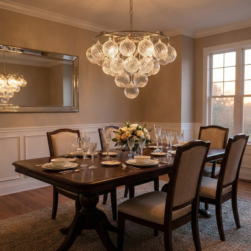 FOSCHO LG304 tiered glass bubble chandelier with multi-globe glass orbs and modern sculptural hanging light design