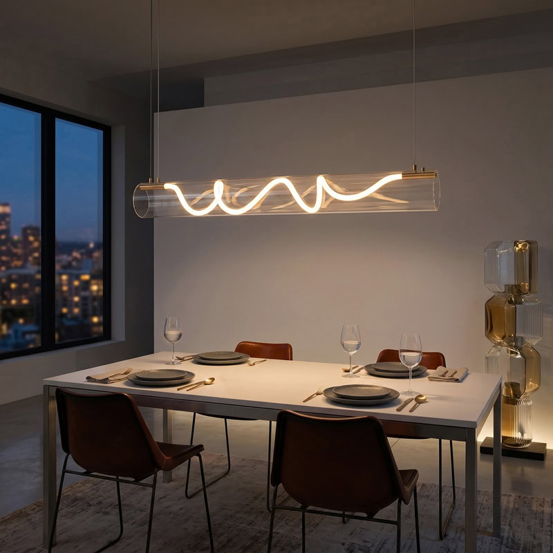 CUERLUZ LG340 linear tube rope pendant light with soft 360-degree LED illumination and silicone rope accent for modern interiors