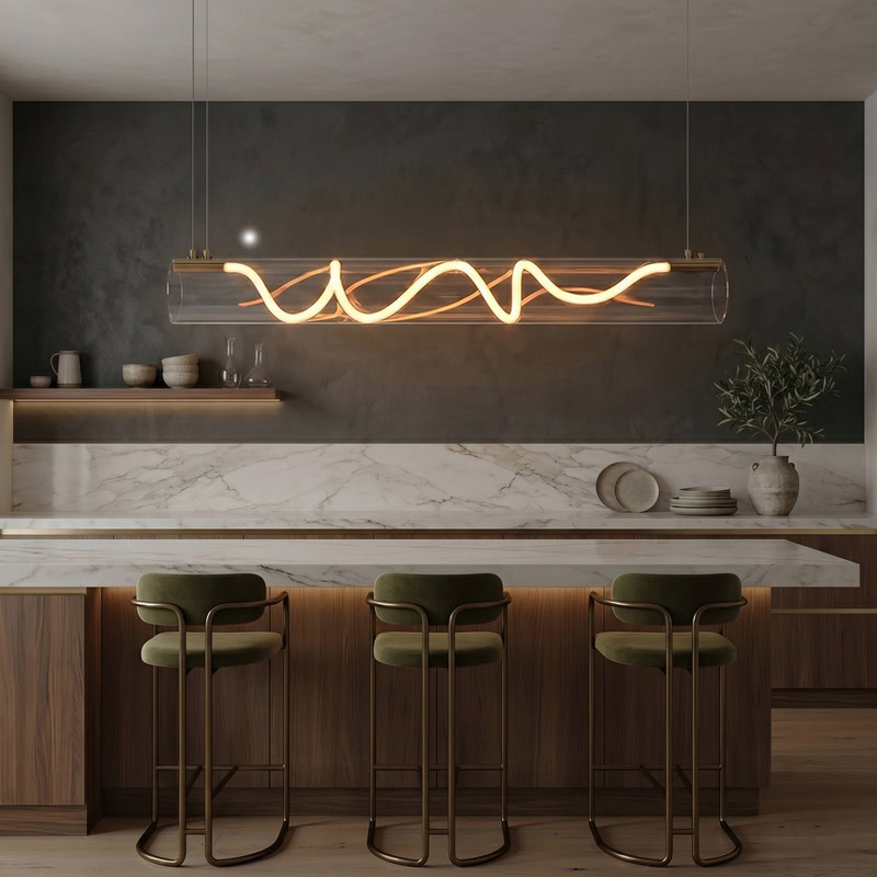 CUERLUZ LG340 linear tube rope pendant light with soft 360-degree LED illumination and silicone rope accent for modern interiors