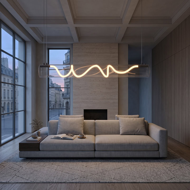 CUERLUZ LG340 linear tube rope pendant light with soft 360-degree LED illumination and silicone rope accent for modern interiors
