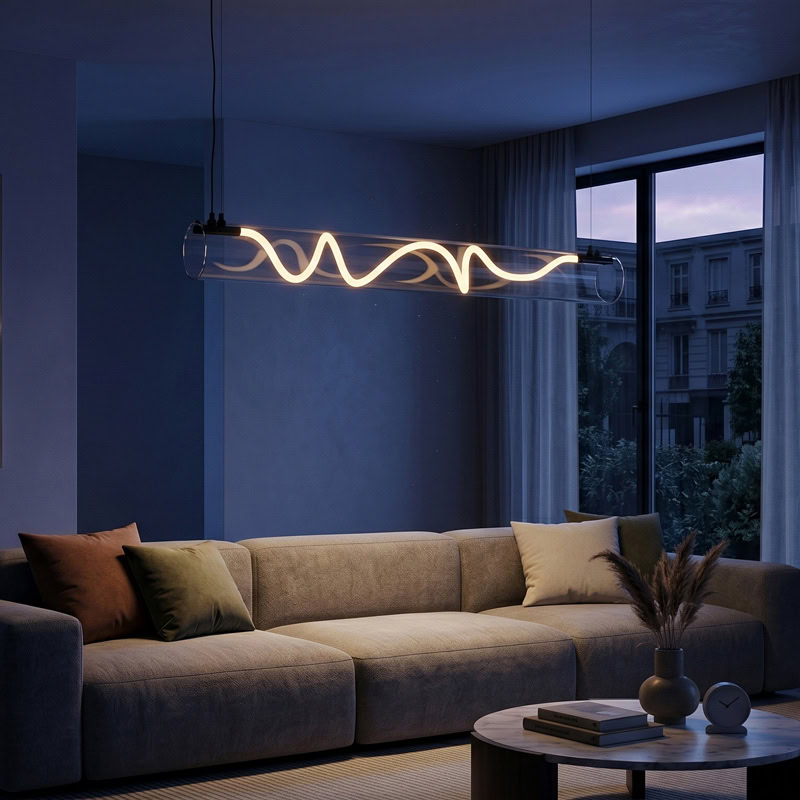 CUERLUZ LG340 linear tube rope pendant light with soft 360-degree LED illumination and silicone rope accent for modern interiors