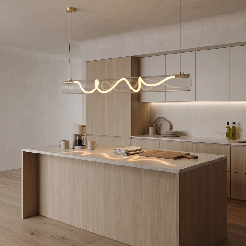 CUERLUZ LG340 linear tube rope pendant light with soft 360-degree LED illumination and silicone rope accent for modern interiors