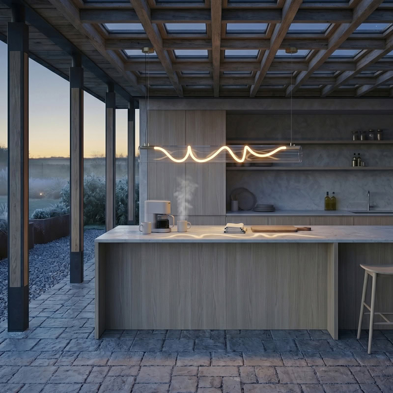 CUERLUZ LG340 linear tube rope pendant light with soft 360-degree LED illumination and silicone rope accent for modern interiors