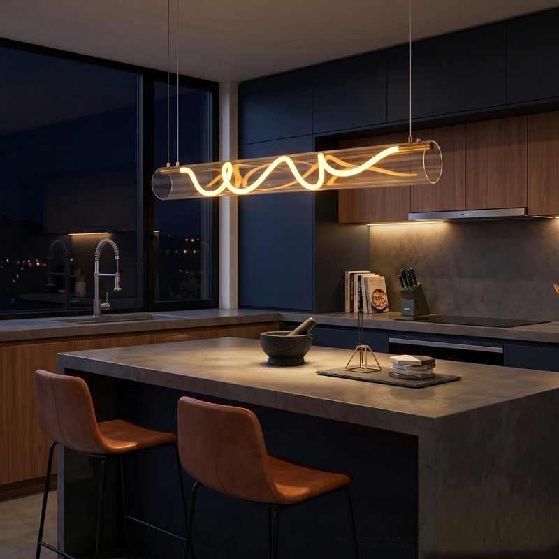 CUERLUZ LG340 linear tube rope pendant light with soft 360-degree LED illumination and silicone rope accent for modern interiors