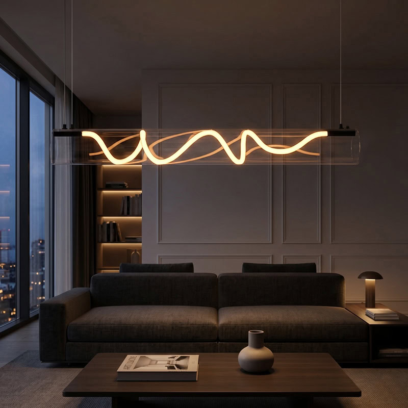 CUERLUZ LG340 linear tube rope pendant light with soft 360-degree LED illumination and silicone rope accent for modern interiors
