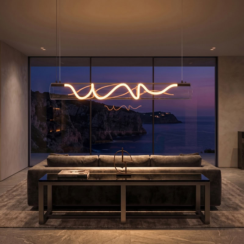CUERLUZ LG340 linear tube rope pendant light with soft 360-degree LED illumination and silicone rope accent for modern interiors