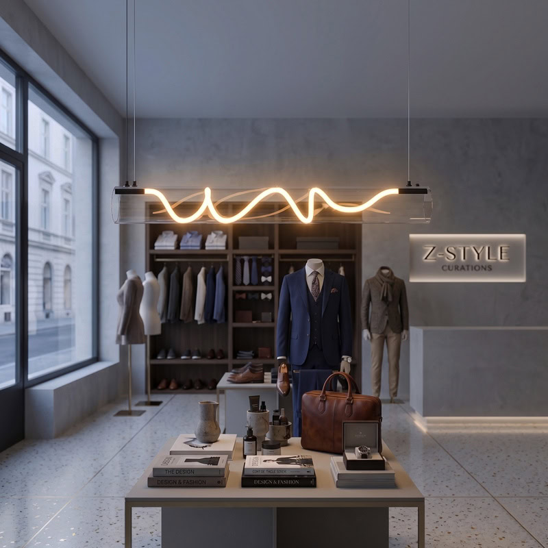 CUERLUZ LG340 linear tube rope pendant light with soft 360-degree LED illumination and silicone rope accent for modern interiors