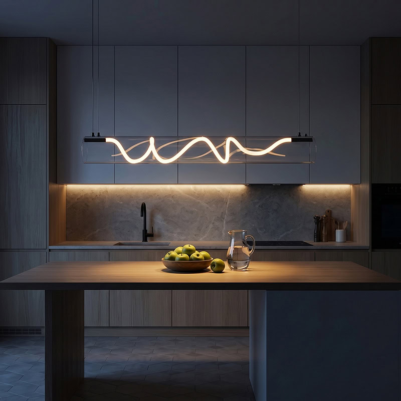 CUERLUZ LG340 linear tube rope pendant light with soft 360-degree LED illumination and silicone rope accent for modern interiors