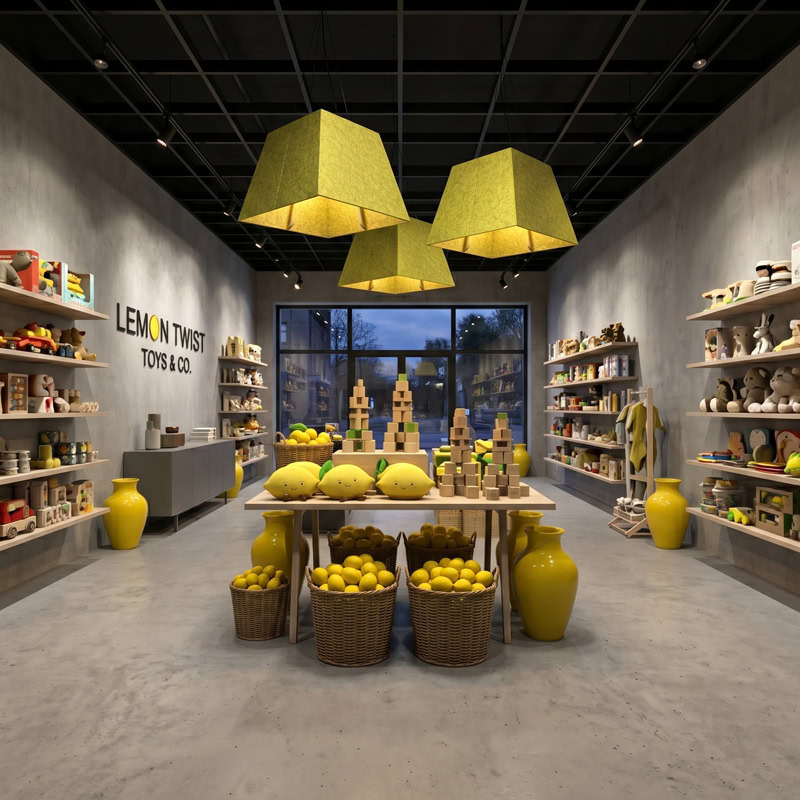 Acoustic pyramid pendant light in felt finish, suspended from black ceiling canopy.