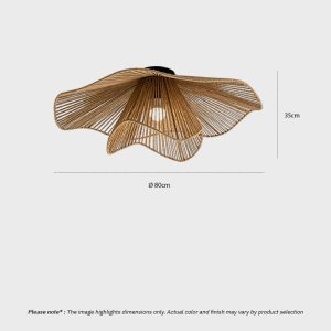 Hand woven decorative ceiling light with rustic boho woven shade and soft ambient glow for modern interiors