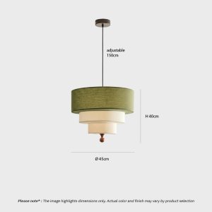 Modern layered fabric pendant light in green and white with soft diffused glow for contemporary interiors.