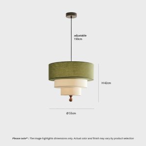 Modern layered fabric pendant light in green and white with soft diffused glow for contemporary interiors.