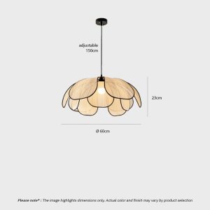 Floral Fabric Pendant Light TERRAVA LG348 with soft handcrafted petal shade and diffused warm glow for living room, dining room, and kitchen interiors
