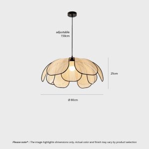 Floral Fabric Pendant Light TERRAVA LG348 with soft handcrafted petal shade and diffused warm glow for living room, dining room, and kitchen interiors