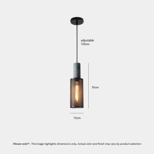 Industrial Concrete Pendant Light ANTIQUUS LG364 with cast concrete top and black metal mesh shade for dining kitchen and living room interiors