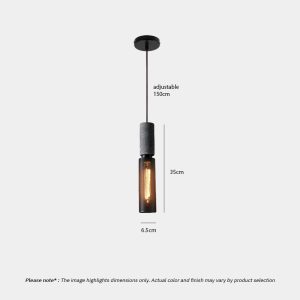 Industrial Concrete Pendant Light ANTIQUUS LG364 with cast concrete top and black metal mesh shade for dining kitchen and living room interiors