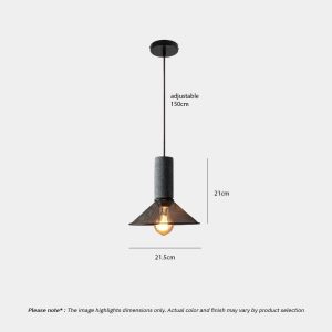 Industrial Concrete Pendant Light ANTIQUUS LG364 with cast concrete top and black metal mesh shade for dining kitchen and living room interiors