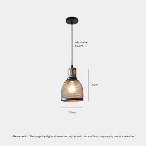 Industrial Concrete Pendant Light ANTIQUUS LG364 with cast concrete top and black metal mesh shade for dining kitchen and living room interiors