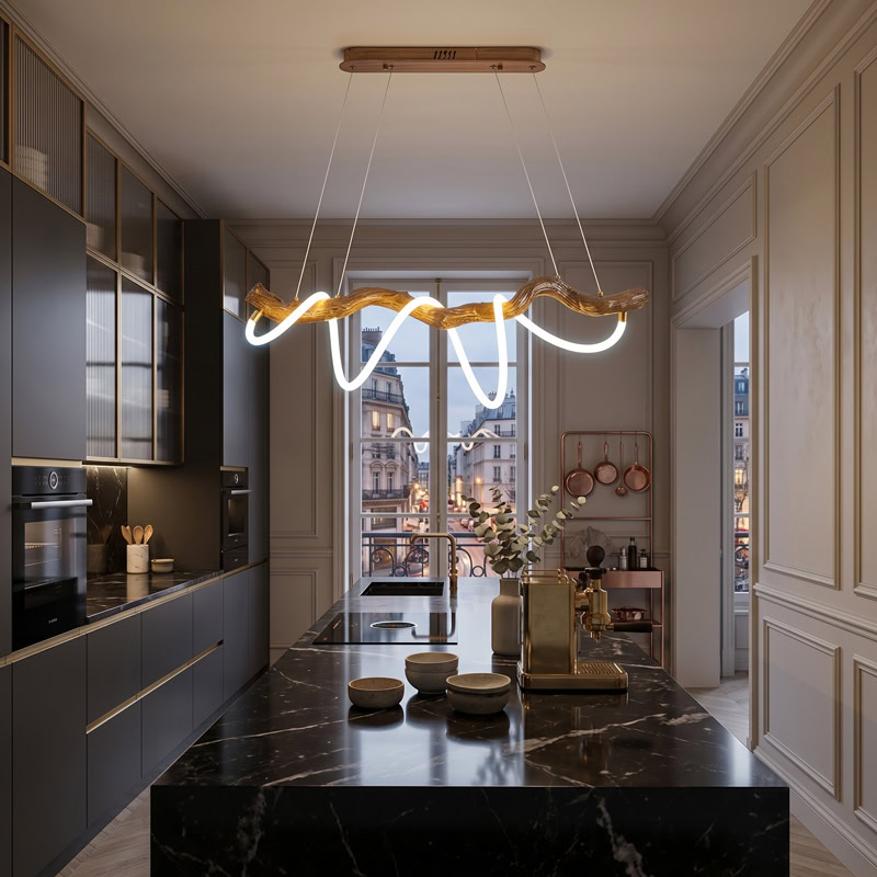 Sculptural resin rope pendant light with integrated LED, organic branch-inspired design, and 360° illumination for modern interiors.
