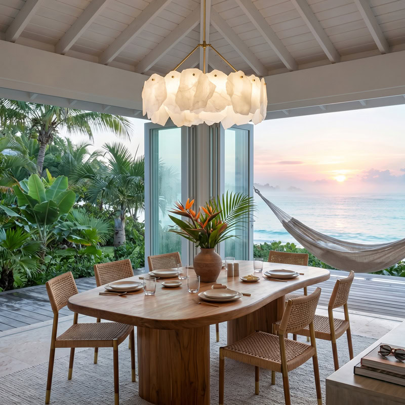 Luxury natural marble pendant chandelier with brushed gold frame and soft ambient LED illumination