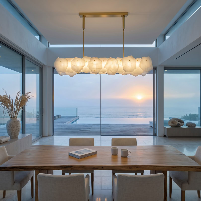 Luxury natural marble pendant chandelier with brushed gold frame and soft ambient LED illumination