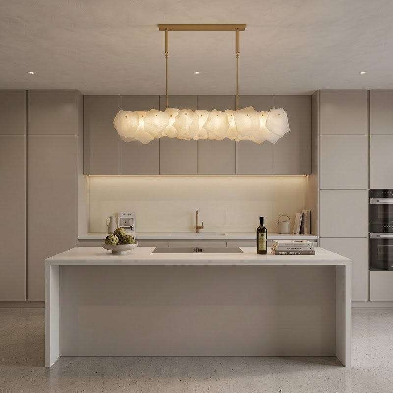 Luxury natural marble pendant chandelier with brushed gold frame and soft ambient LED illumination