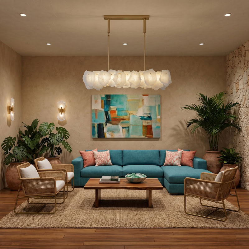 Luxury natural marble pendant chandelier with brushed gold frame and soft ambient LED illumination