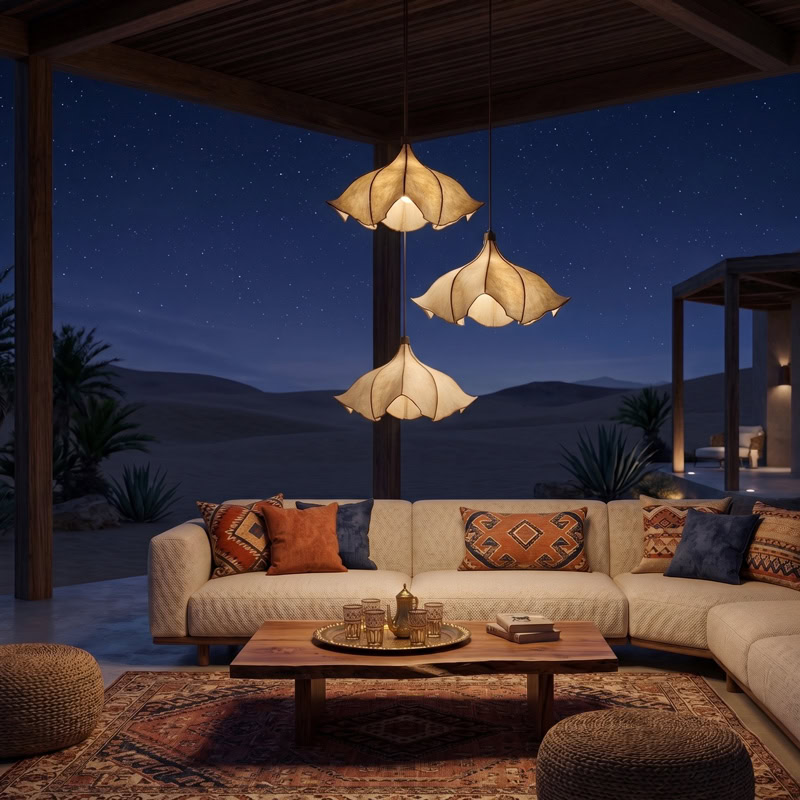 TERRAVA LG354 modern decorative petal pendant light with sculptural resin flower design and soft ambient glow for interior spaces