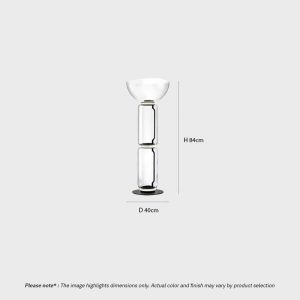 Modern Glass Column Floor Lamp FOSCHO LG356 with stacked clear glass cylinders and matte black frame, casting soft ambient light in a contemporary interior space.