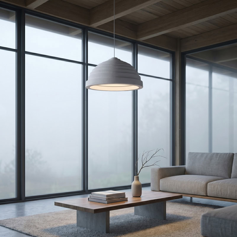 Ribbed Dome Resin Pendant Light CHANDEL LG365 with sculptural tiered dome shade and warm downward glow for living room, dining room, and kitchen interiors