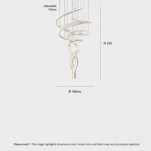 Spiral Crystal Chandelier LUXURIA LG352 with serpentine crystal form and metal frame in a double-height interior