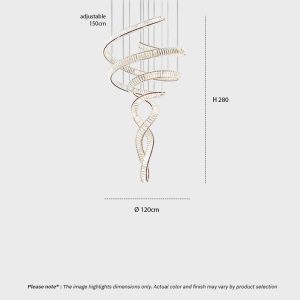 Spiral Crystal Chandelier LUXURIA LG352 with serpentine crystal form and metal frame in a double-height interior