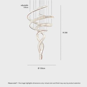 Spiral Crystal Chandelier LUXURIA LG352 with serpentine crystal form and metal frame in a double-height interior