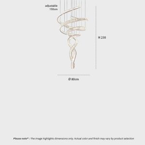 Spiral Crystal Chandelier LUXURIA LG352 with serpentine crystal form and metal frame in a double-height interior
