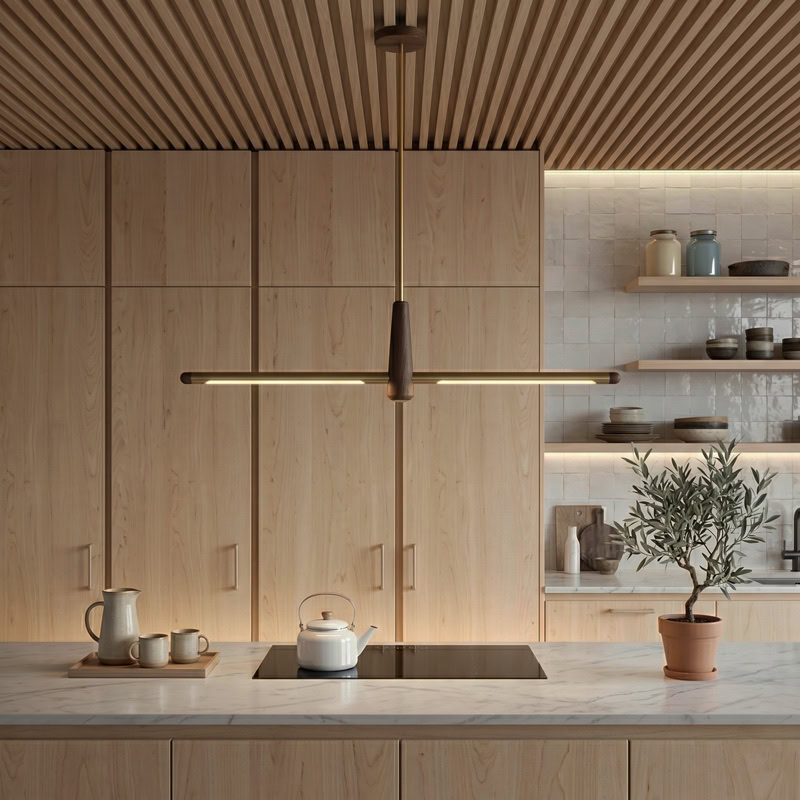 Walnut Brass Linear Pendant Light <br> BRAWO LG346 - Image 16