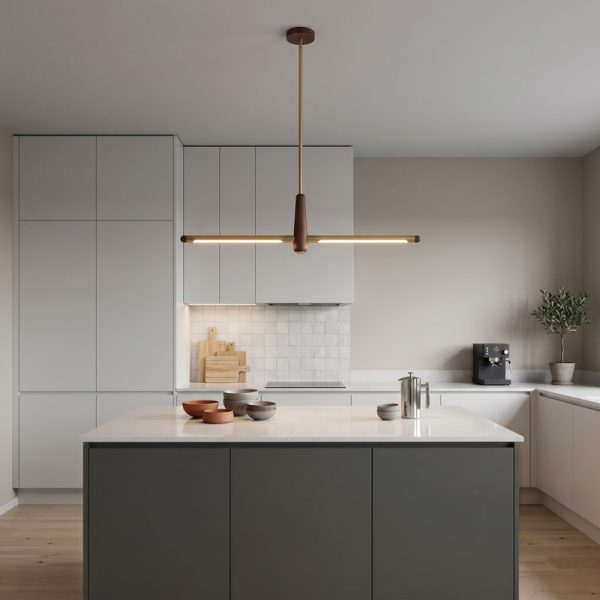 Walnut Brass Linear Pendant Light BRAWO LG346 - Northerncult