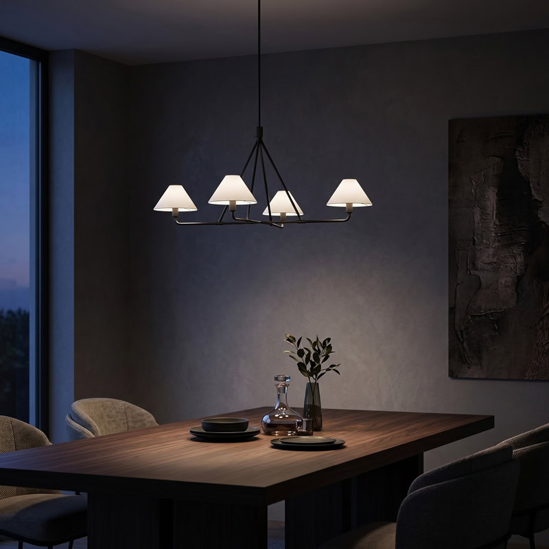 Modern Cone Shade Chandelier TESA LG376 with branching metal arms and tapered fabric shades in a contemporary interior