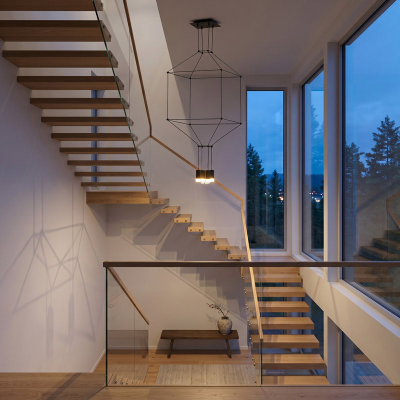 Geometric Frame Pendant Light NOVARA LG373 with sculptural open metal framework and integrated LED lighting for modern interiors.